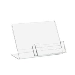 L-Ständer Plexiglas® Querformat mit Visitenkartenhalter DIN A6 Werbeaufsteller 
