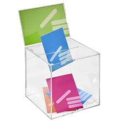 sudu® blaue Spendenbox Aktionsbox Losbox mit Topschild A4 Acrylglas Schloss 