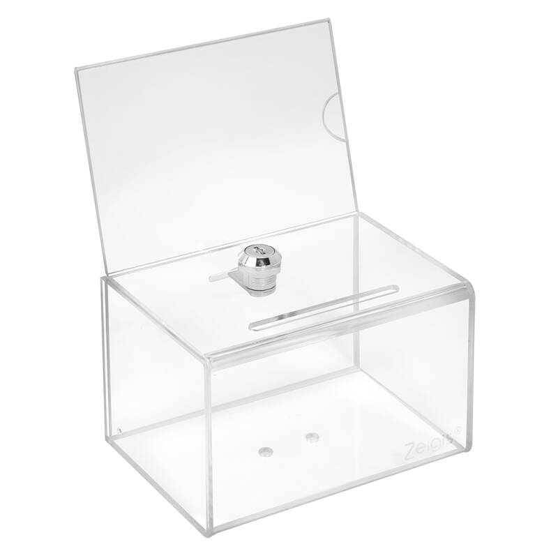 sudu® Spendenbox Losbox Topschild aus Acrylglas A6 quer abschließbar weiss 