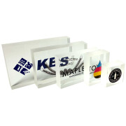 Acrylglas Logoblock mit 5C Digitaldruck 45 x 60mm  / 20mm Materialstärke satinierte Kanten Druck auf Rückseite / Spiegeldruck