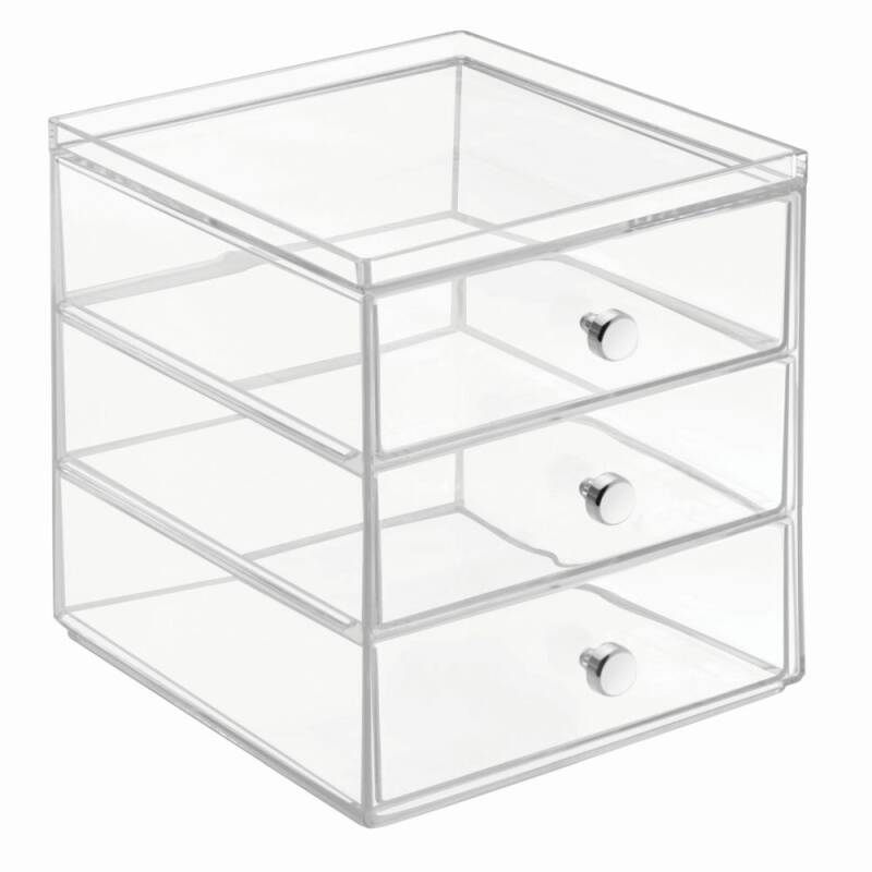 Ablagebox mit drei Schubladen, stapelbar, transparent