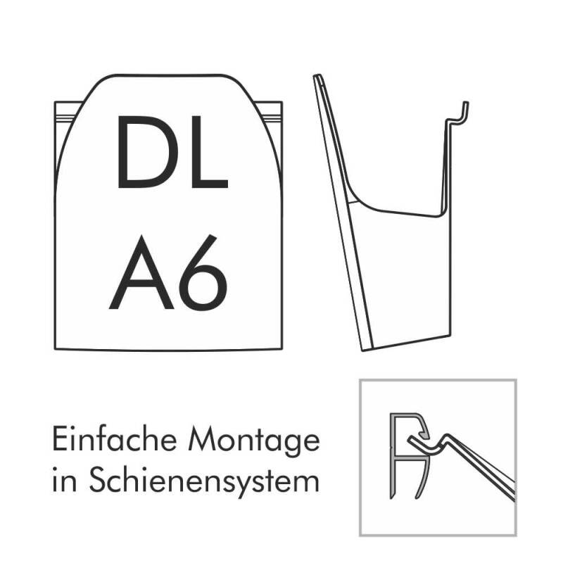 Prospekthalter Schienensystem Prospektfach DIN A6 / DIN Lang Hochformat