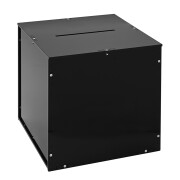 Farbige Losbox aus Acrylglas mit verschraubtem Deckel im Sondermaß Schwarz blickdicht / opak / ohne Sicherungsseilloch / mit Löchern für Bodengestell