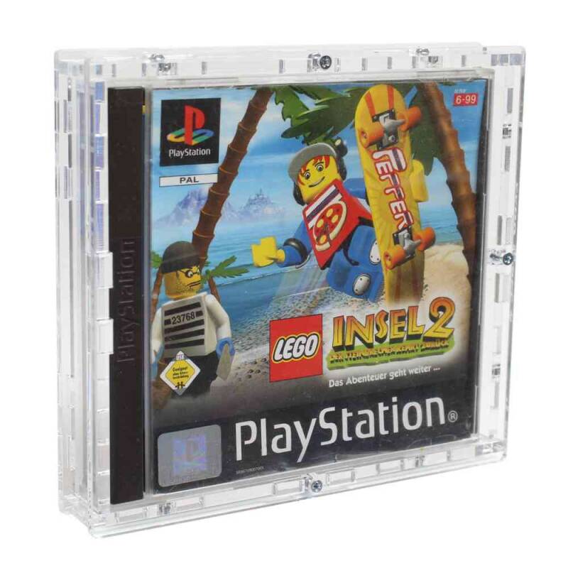 Verschraubtes Acrylcase / Schutzbox für Sony Playstation 1 / PS1 Spiel in OVP