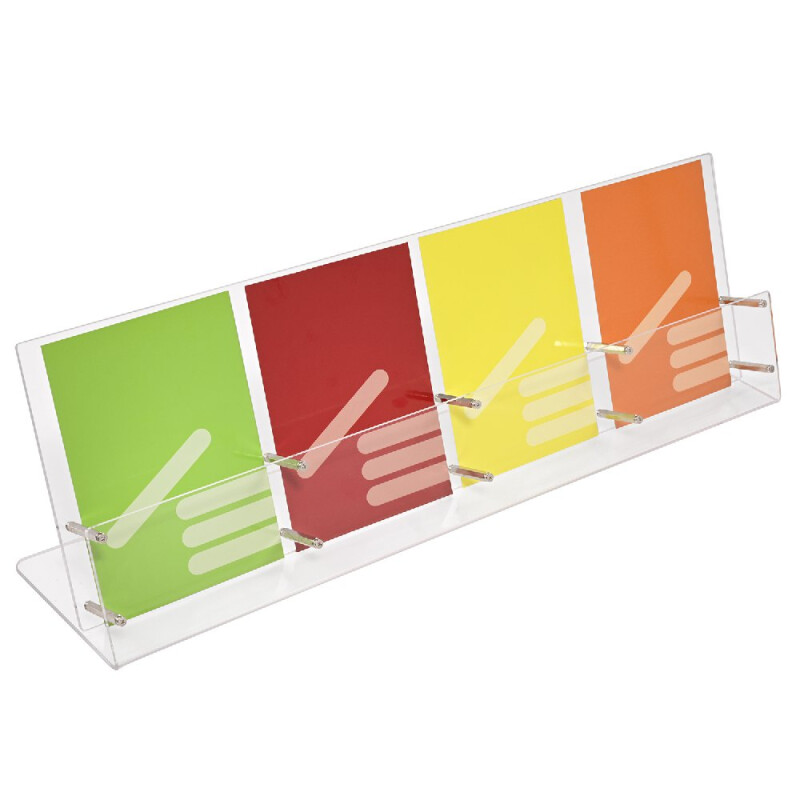 Tischprospektständer aus Acrylglas im Sondermaß / 4-Fächer nebeneinander / Fülltiefe 20mm