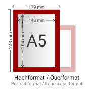 Sichttasche selbstklebend mit Magnetverschluss und farbigem Rahmen DIN A5 (148,5 x 210mm) Rot
