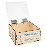 Klappdeckelbox aus Holz mit Acrylglasdeckel im Sondermaß