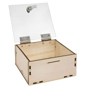 Abschließbare Klappdeckelbox aus Holz mit Acrylglasdeckel im Sondermaß