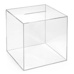 sudu® Losbox Spendenbox Acrylglas klar 20x20x20cm mit Topschild Aktionsbox 