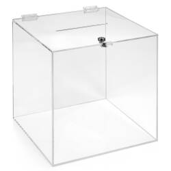 sudu® weisse Spendenbox Aktionsbox Losbox mit Topschild A4 Acrylglas Schloss 
