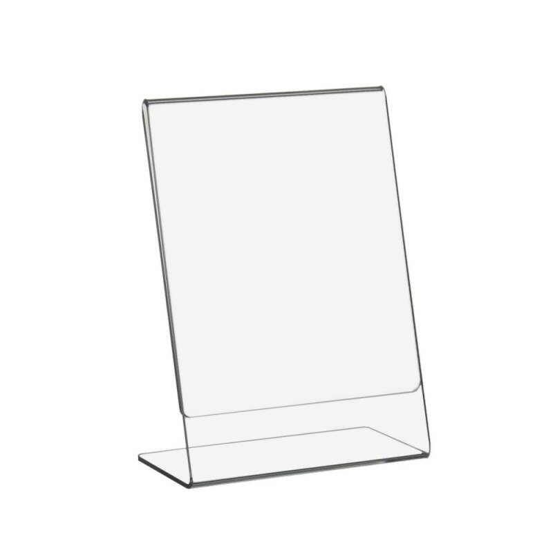 DIN A8 L-Ständer im Hochformat aus Acrylglas